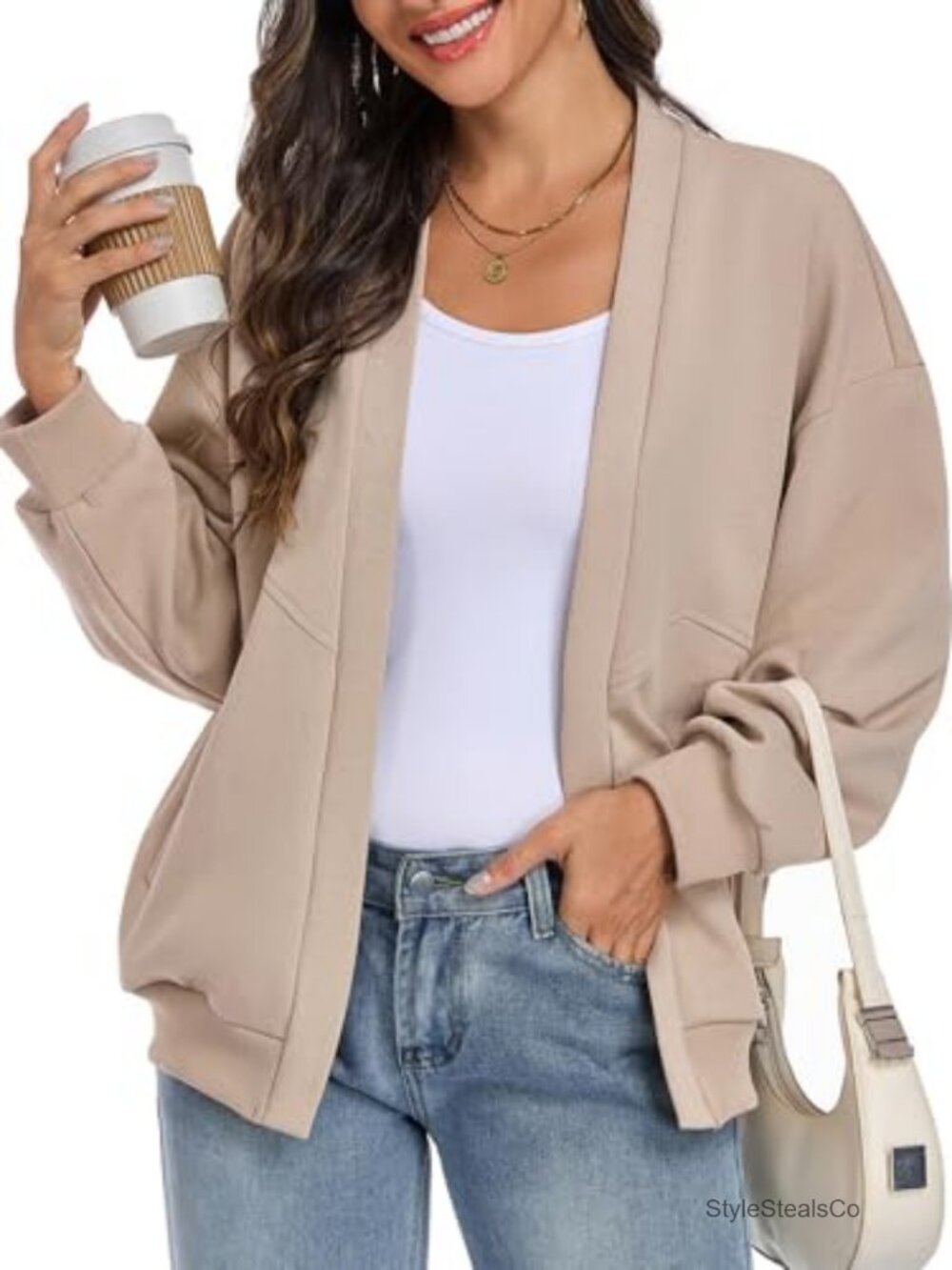 Oversized Open Front Cardigan Sweatshirt Long Sleeve Athletic Women Casual